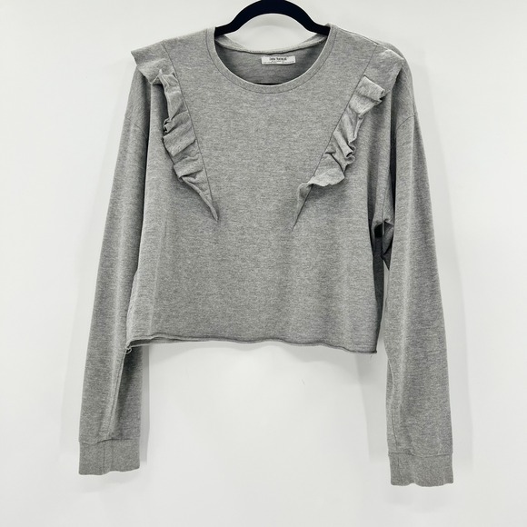 Zara Tops - Zara Trafaluc Womens Medium Grey Ruffle Front Cropped Sweatshirt Raw Hem SS2017